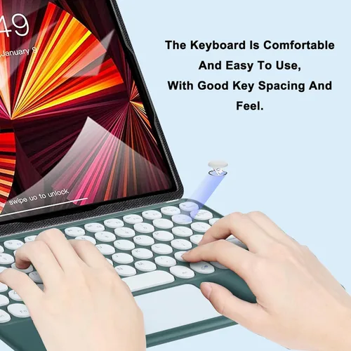 Vista 3 de Teclado inalámbrico con panel táctil, teclado Bluetooth recargable ultrafino mini con panel táctil, teclas redondas para iPad pro/iPad/iOS/Mac Verde