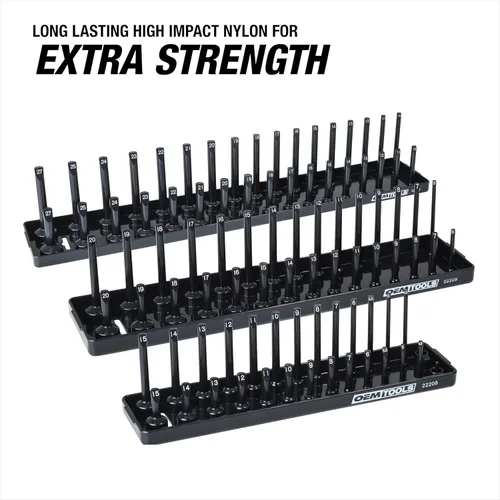 Vista 6 de OEMTOOLS 22210 Organizador de enchufes métricos de 1/2 pulgada, soporte de enchufe de 1/2 pulgada para enchufes profundos y poco profundos, puestos