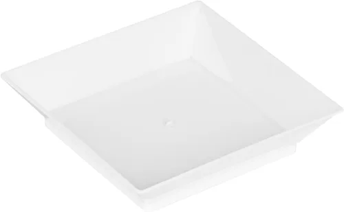 Vista 2 de Restaurantware Mini platos de degustación de 2.5 x 2.5 pulgadas, 100 platos cuadrados desechables de plástico, platos de plástico blanco duraderos