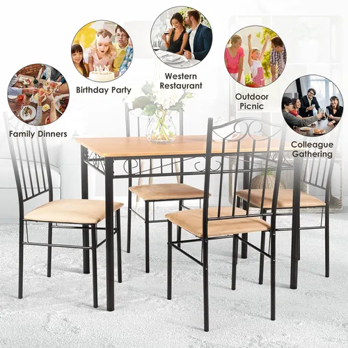 Vista 8 de COSTWAY Juego de mesa de comedor de 5 piezas, con marco de metal, juego de mesa de comedor moderno, juego de 5 piezas, mesa de cocina con 4 sillas
