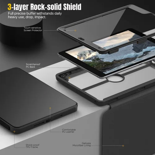 Vista 4 de MoKo Funda para iPad de 9ª generación con soporte para lápices, funda para iPad de 8ª/7ª generación de 10.2 pulgadas, protector de pantalla