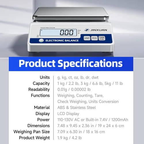 Vista 11 de Escala de Laboratorio 1000g Balanza Digital de 0.01 Gramo de Precisión Escala de Balance Electrónica Analítica para Joyería, Cocina, Laboratorio
