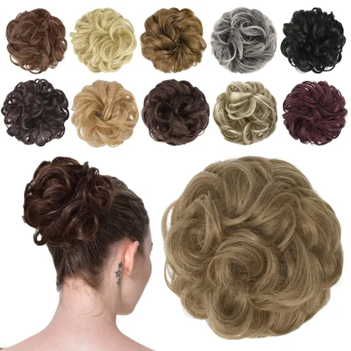 Vista 30 de FESHFEN Pieza de Cabello de Moño Desordenado - Extensiones de Coleteros de Moño de Cabello Ondulado Rizado Elástico Postizos Sintéticos para Mujeres