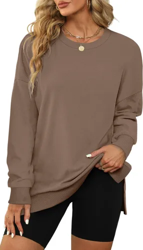 Vista 2 de XIEERDUO Sudaderas de gran tamaño para mujer, estilo casual, cuello redondo, manga larga, cómodas