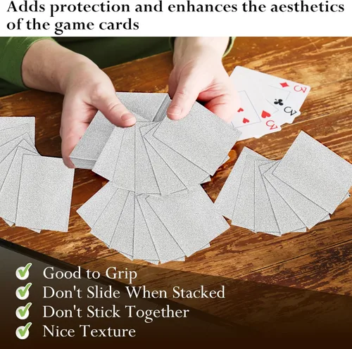 Vista 5 de Amabro 100 fundas para tarjetas, fundas protectoras para tarjetas de intercambio de Penny Sleeves Bling Silver Trading Card Sleeve Transparente