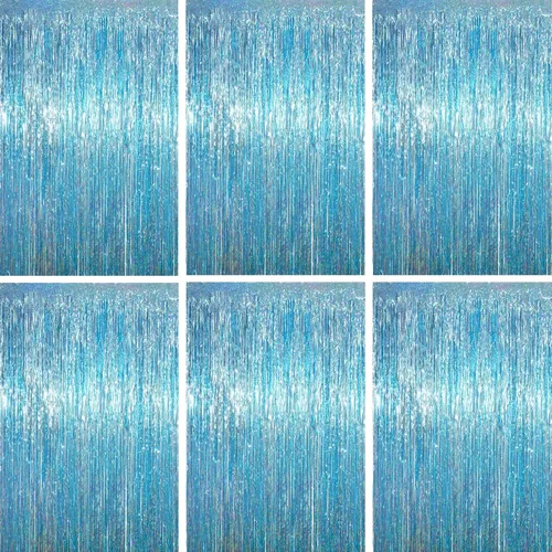 Vista 43 de Voircoloria - Cortinas de 3.3 x 6.6 pies con flecos de papel de aluminio, decoraciones de fiesta con serpentinas, telón de fondo con flecos