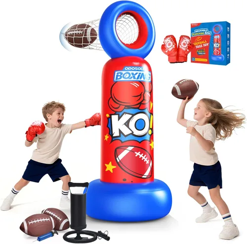 Vista 9 de Saco de boxeo inflable de 67 pulgadas independiente para niños de 3 a 12 años, juego de boxeo resistente para karate y taekwondo, bolsa de boxeo