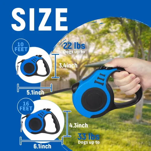 Vista 2 de Correa para mascotas de 10 pies retráctil para perro, cinta telescópica automática para perros, duradera y cómoda, con mango antideslizante