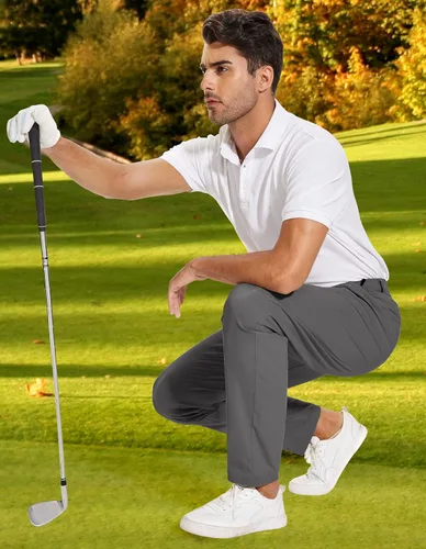 Vista 9 de SPECIALMAGIC Pantalones de golf para hombre, elásticos, ajustados, ligeros, con bolsillos con cremallera