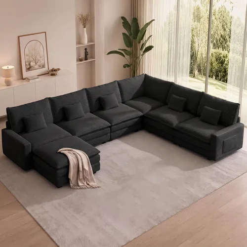 Vista 57 de Sofá seccional modular de 107", sofá de nube en forma de L con otomana Negro