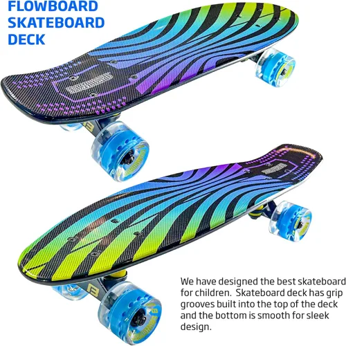 Vista 5 de Kids Complete Flowboard Skate Board W/Trucks and Light Up Wheels - Custom Scratch Free Graphics Great for Kids, Boys, Girls, Youth and Beginners 22