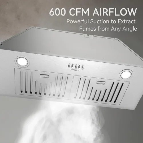 Vista 4 de Hermitlux Campana Extractora Empotrada/de Inserción de 30 pulgadas, Campana de Ventilación de 600 CFM 3 Velocidades, Convertible con Conductos/sin