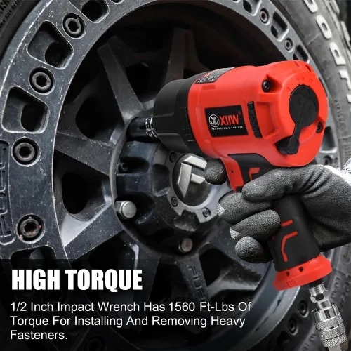 Vista 7 de XIIW Llave de impacto angular de 1/2 pulgada, par máximo de 910 pies-libras, diseño compacto y ligero de 3.63 lb, pistola de aire de impacto mini