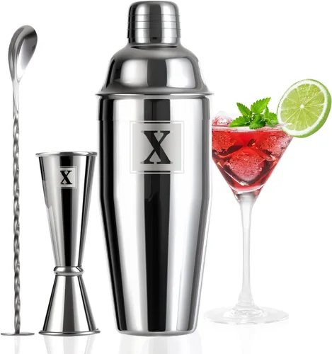 Vista 28 de Set de coctelera de 24 oz con escala mínima de 1/8 oz, Jigger de 1 oz y 2 oz - Set de coctelera Martini con monograma inicial - Set de coctelera