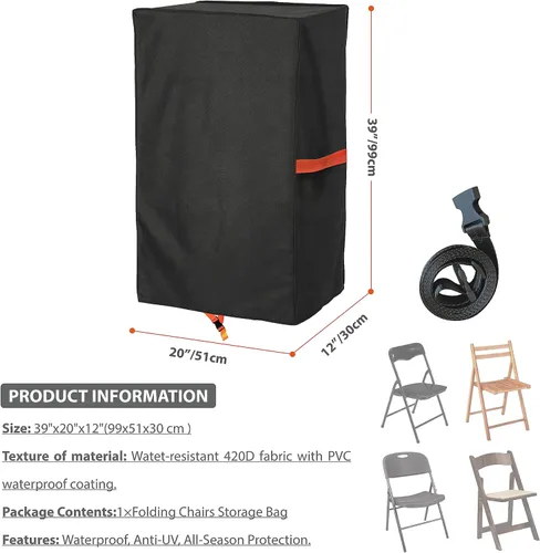 Vista 2 de Funda plegable para silla, bolsa de almacenamiento impermeable – Resistente tela Oxford 420D protector de silla con asas, se adapta a sillas