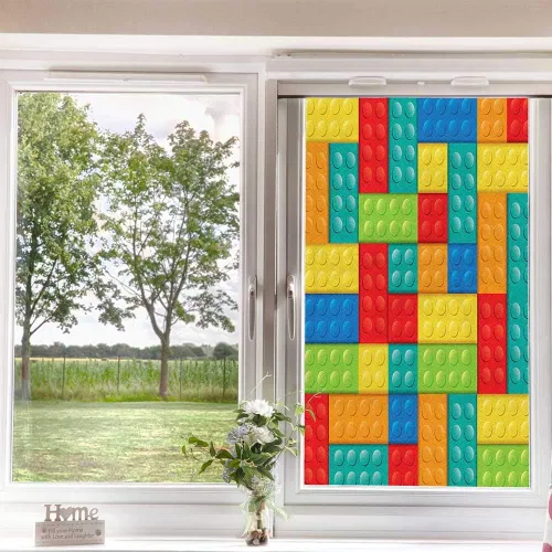 Vista 3 de Película colorida para ventana, película de privacidad, juego de estructura de construcción para niños preescolares con bloques, calcomanías