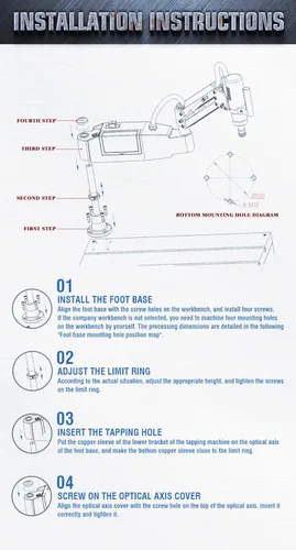 Vista 4 de Stock de EE. UU. M3-M16 Máquina de Roscado Eléctrica Brazo de Roscado Universal de 360 Grados Incluye 9 Pinzas ANSI