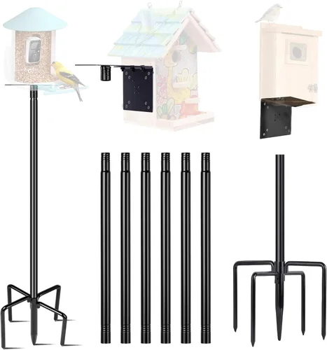 Vista 5 de Kit de poste de comedero de pájaros con 5 puntas para casa de pájaros al aire libre y comedero inteligente para pájaros (sin casa de pájaros)