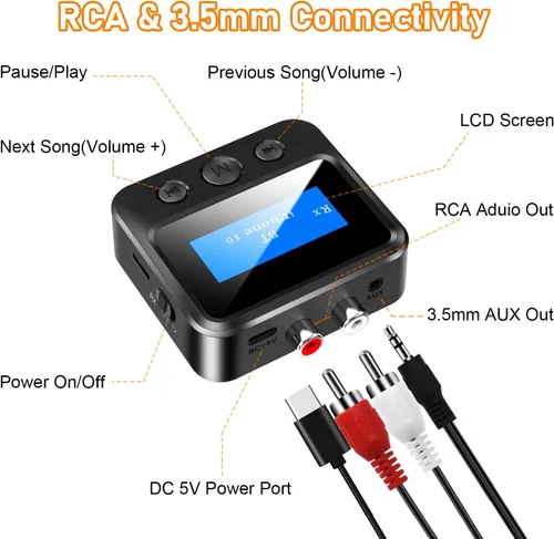 Vista 7 de Receptor Bluetooth para estéreo antiguo, adaptador de audio Bluetooth AUX de 3.5 mm para receptor estéreo, altavoces cableados, amplificador de cine