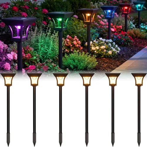 Vista 10 de CINOTON Paquete de 2 luces solares RGBCW para exteriores, 3 modos de iluminación, luz LED solar para jardín, IP65, impermeable, funciona con energía