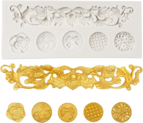 Vista 20 de Moldes barrocos de fondant de encaje de flores, moldes de silicona para curvas, molde de alivio de volutas para decoración de pasteles, decoración