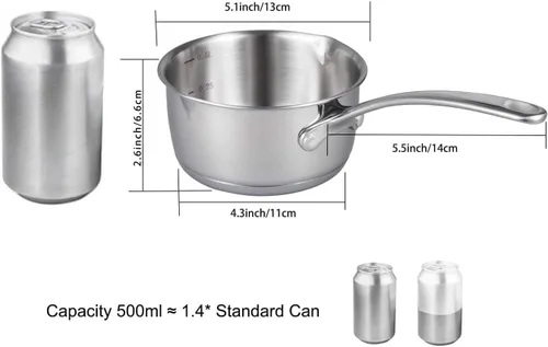Vista 3 de IMEEA Olla para derretir mantequilla, calentador de mantequilla, cacerola de acero inoxidable de tres capas 18/10 con boquillas de vertido dobles