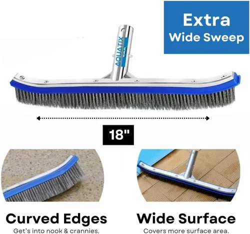 Vista 4 de Aquatix Pro Cabezal de cepillo de piscina, resistente de 18 pulgadas para limpiar paredes y pisos, cerdas de acero inoxidable, parte trasera