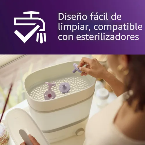 Vista 5 de Philips Avent Soothie Chupetes ortodónticos para bebé, 100% de silicona, de una pieza, sin BPA, para bebés de 0 a 3 meses, 2 lila y 2 rosa, paquete