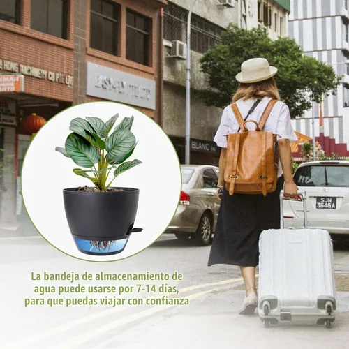 Vista 6 de Macetas de 8 pulgadas con riego automático, juego de 2 macetas de plástico con agujeros de drenaje de malla para plantas de jardín y flores, macetas