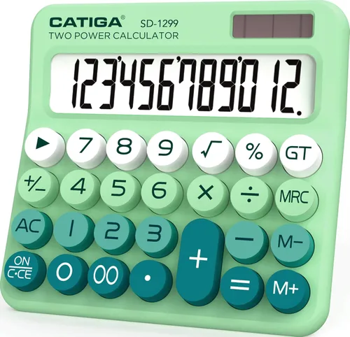 Vista 14 de Calculadora CATIGA con interruptor mecánico con energía dual solar y batería, pantalla LCD grande de 12 dígitos, calculadora de escritorio estética