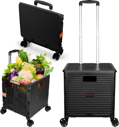 Carrito plegable portátil con ruedas para compras, 4 ruedas giratorias con mango telescópico de plástico duradero y resistente, para viajes,