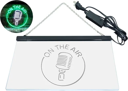 Vista 31 de ADVPRO - cartel de neón para estudio de grabación, LED, con micrófono y rótulo «On the air» azul y Red