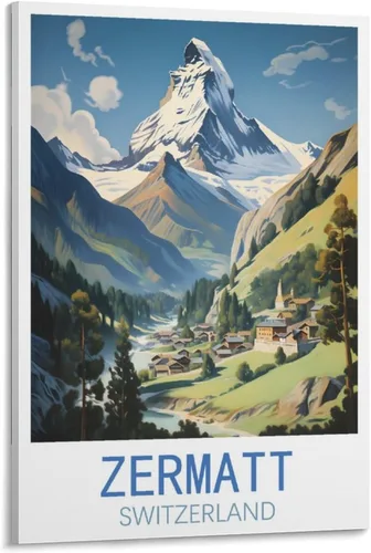GuYaNa Zermatt - Pósteres de viaje vintage de Suiza, 08 x 12 pulgadas (7.9 x 11.8 in), lienzo para decoración de pared, sala de estar, dormitorio
