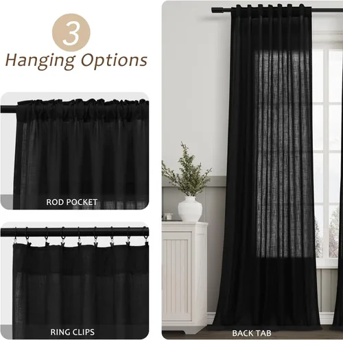 Vista 106 de Aersas Aqua Green Linen Curtains 84 Inches Long 2 Panels Set Back Tab Rod Pocket Living Room Curtain Farmhouse Rustic Light Filtering Hook Drapes