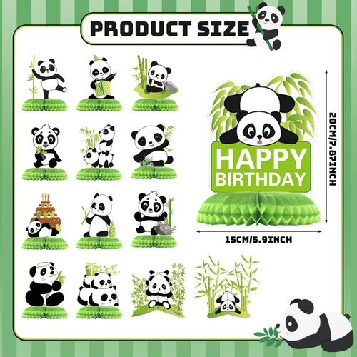 Vista 2 de Demissle 14 piezas de decoración de fiesta de panda, centros de mesa de panal, suministros de fiesta de panda, lindos centros de mesa de papel