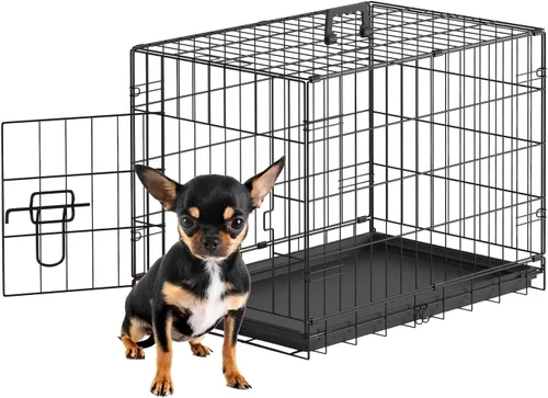 Vista 13 de FDW Jaula para perros pequeños, de 18 pulgadas, plegable, de alambre de metal, para mascotas, una sola puerta con panel divisor, para interiores