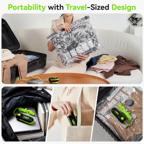 Vista 6 de Paquete de 12 bolsas de vacío para viajes con bomba USB y tipo C, cubos de embalaje de compresión para equipaje, bolsas de sellado al vacío