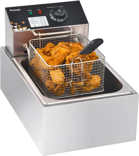 Freidora eléctrica de acero inoxidable de 10 L/10.5 cuartos de galón, freidora comercial con canasta, 1700 W, 110 V, freidora de encimera para uso