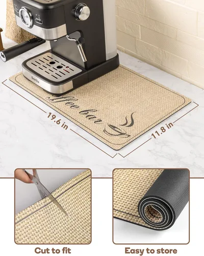 Vista 7 de SUEH DESIGN Tapete de café, tapete absorbente de secado de platos de 19.6 x 11.8 pulgadas, tapete de café de secado rápido, tapetes de secado