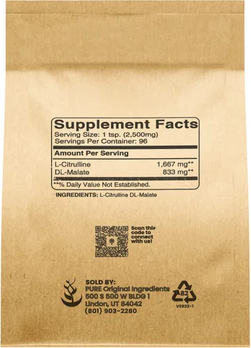 Vista 2 de Pure Original Ingredients L-citrulina DL-malato suplemento en polvo, vegetariano, verificado en laboratorio