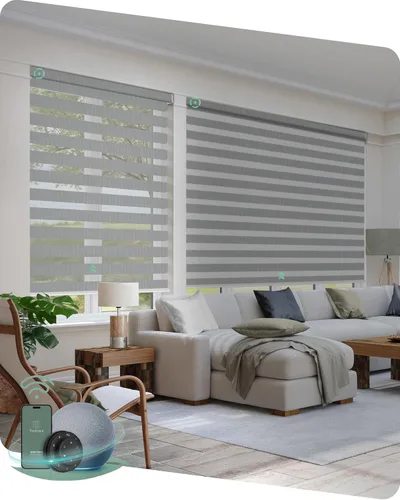 Vista 22 de Persianas de cebra motorizadas Yoolax, persianas de cebra con control remoto para ventanas interiores, persianas motorizadas con control remoto