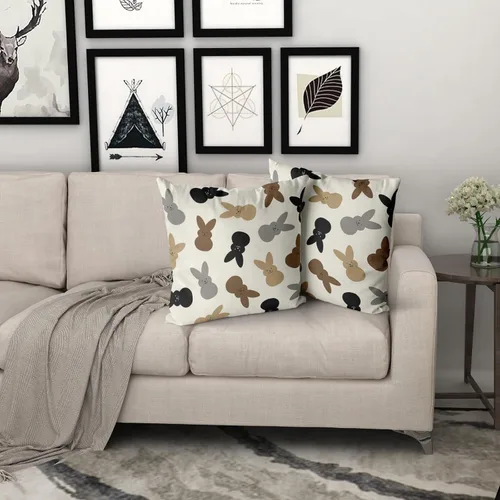 Vista 7 de Juego de 2 fundas de almohada de primavera de 16 x 16 pulgadas, color marrón, café, gris, conejo, conejo, vacaciones, decoración de Pascua, fundas