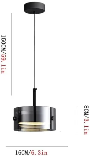 Vista 5 de Modern 2 Pack Cylindrical Pendant Light Fixtures, Nordic 6.3in Smoke Gray Glass Shade Ceiling Hanging Lighting, Dimmable and Adjustable Height