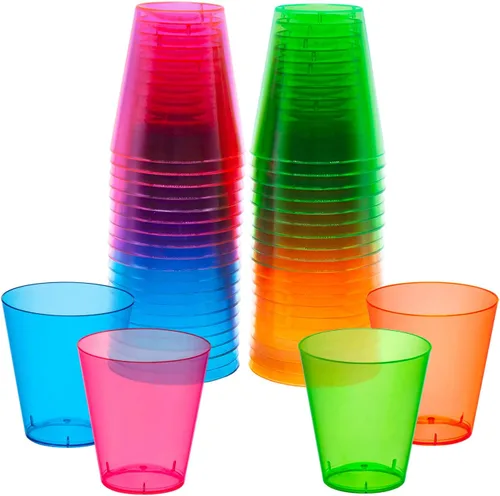 Party Essentials Hard Plastic 2-Ounce Shot/Shooter Glasses, 40-Count, Assorted Neon de NorthWest Enterprises