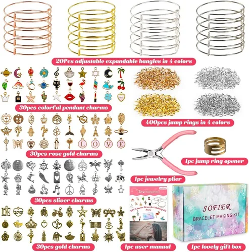 Vista 8 de Kit de fabricación de pulseras de Sofier para niñas, caja de joyería, kit de fabricación de joyas, regalos para niñas de 4 a 12 años, juguetes