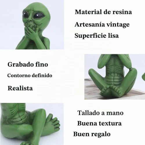 Vista 4 de Estatua de extraterrestre de Three Wise, Hear No Evil See No Evil Speak No Evil Alien Statue, figura de alienígena OVNI de ciencia ficción, 3