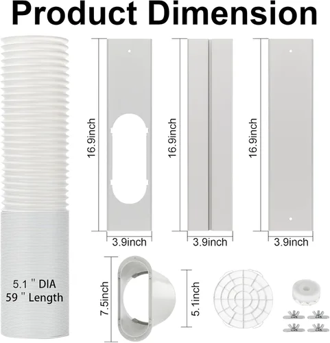Vista 2 de BEWAVE Kit de ventilación de aire acondicionado portátil, kit de sellado ajustable con manguera de 5.1 pulgadas para unidad de CA universal