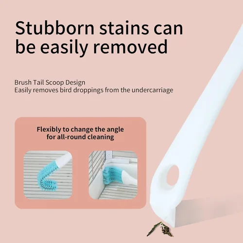 Vista 5 de Limpiador de jaulas de pájaros de acero inoxidable con mango largo, cepillo de doble cabezal y raspador para jaulas de loros, herramienta