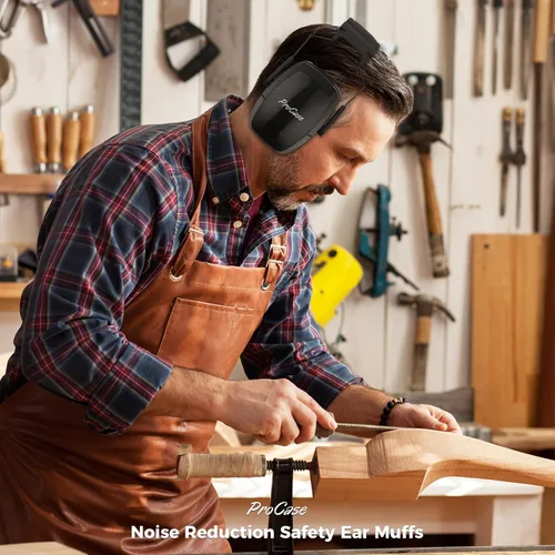 Vista 5 de ProCase - Orejeras con cancelación de ruido SNR 33dB, auriculares de protección auditiva para adultos, orejeras insonorizadas para trabajo, corte
