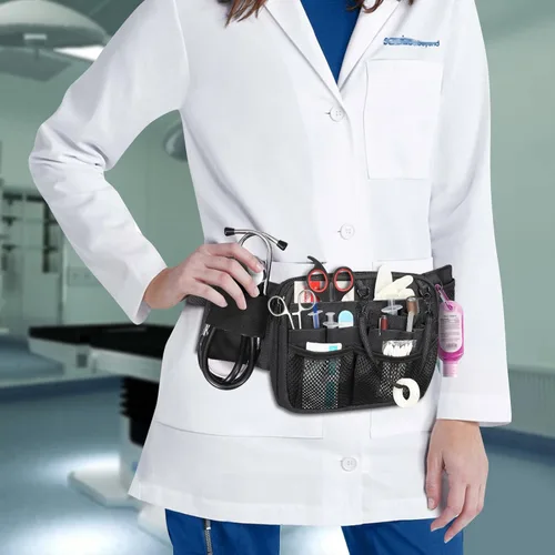 Vista 7 de Riñonera de Enfermera SITHON con Soporte para Cinta, Bolsa Organizadora de Cinturón con Múltiples Compartimentos para Equipo Médico, Bolsa Negro